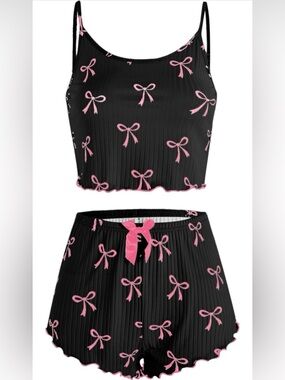 Women's XL 2 Piece Bowknot Pajama Sets Camisole Tops with Mini Shorts (24)